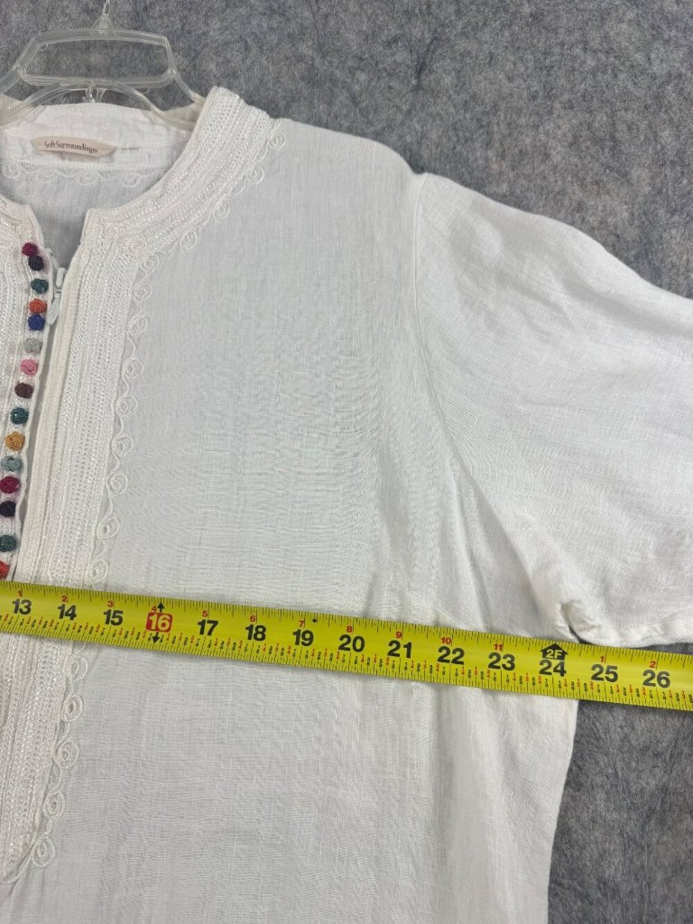 Soft Surroundings White Linen Zip Up Top Embroidered Knots 2X? - Picture 8 of 16